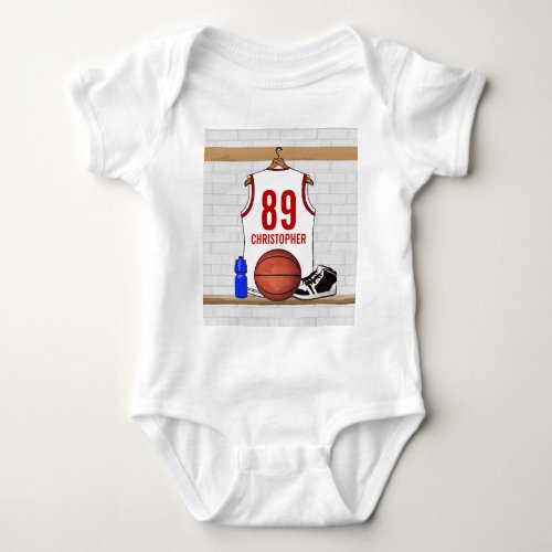 Personalized White and Red Basketball Jersey Baby Bodysuit