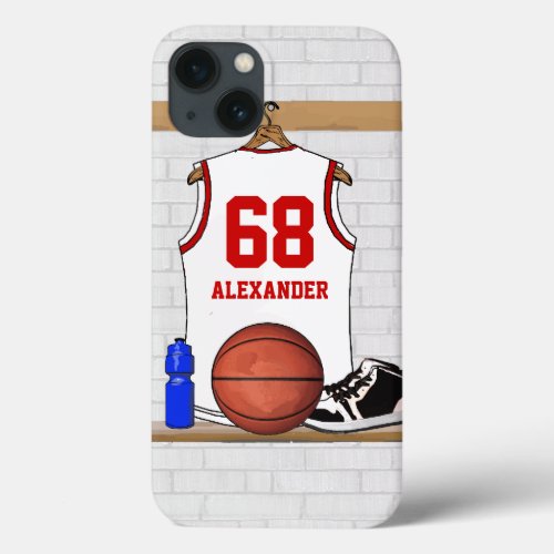 Personalized White and Red Basketball Jersey iPhone 13 Case