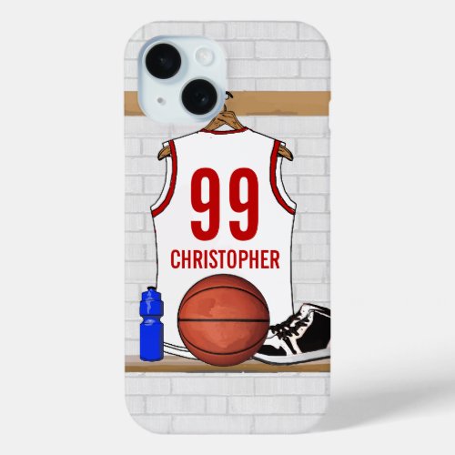 Personalized White and Red Basketball Jersey iPhone 15 Case