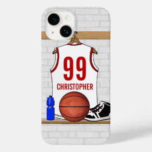 Personalized White and Red Basketball Jersey Case-Mate iPhone 14 Case
