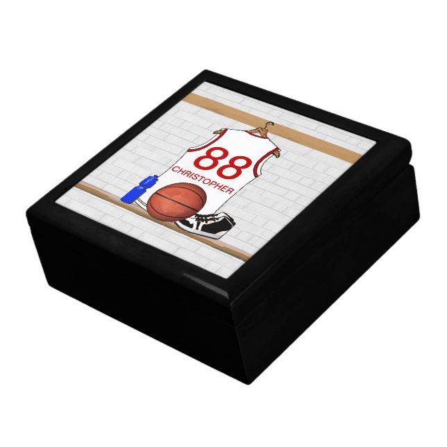 Personalized White and Red Basketball Jersey Gift Box (Side)