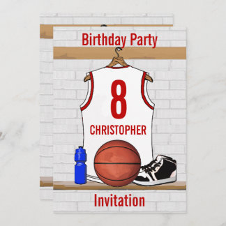 Personalized White and Red Basketball Jersey Invitation