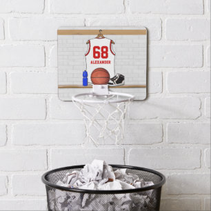 Personalized White and Red Basketball Jersey Mini Basketball Hoop