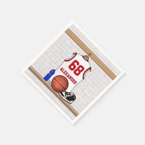 Personalized White and Red Basketball Jersey Napkins