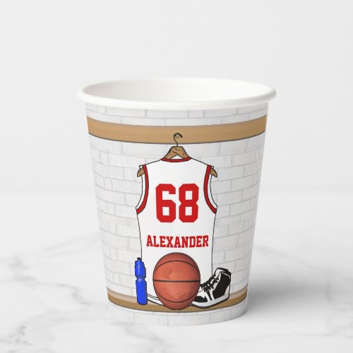 Personalized White and Red Basketball Jersey Paper Cups