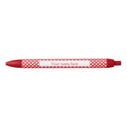 Personalized White and Red Polka Dot Black Ink Pen