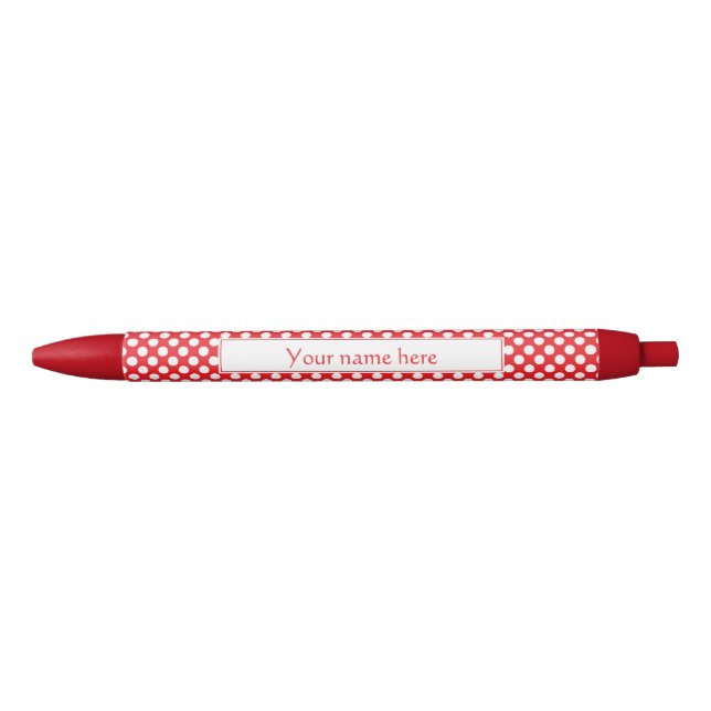 Personalized White and Red Polka Dot Pen (Front)