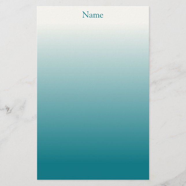 Personalized White and Teal Ombre Stationery (Front)