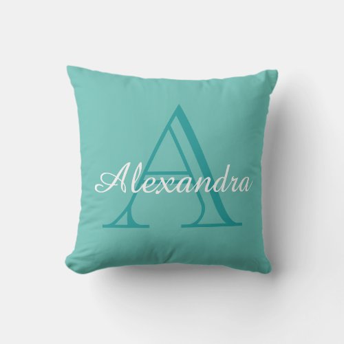 Personalized  White Aqua Teal blue monogrammed  Throw Pillow