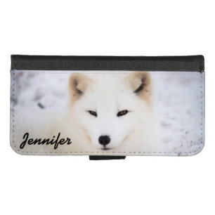 Personalized white arctic fox looking at you iPhone 8/7 wallet case