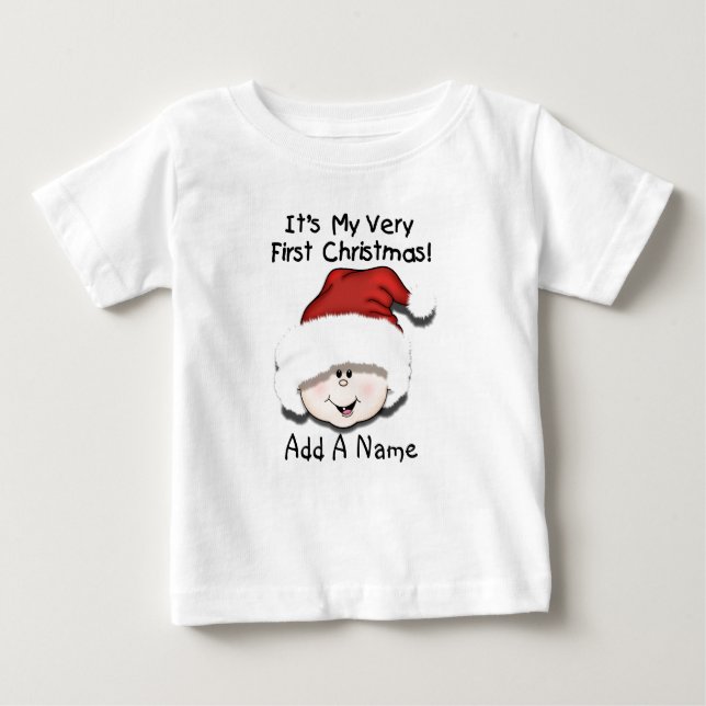 Personalized White Baby 1st Christmas Tshirt (Front)