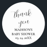 Personalized White Baby Shower Thank You  Classic Round Sticker<br><div class="desc">Personalized White Baby Shower Thank You Classic Round Sticker</div>