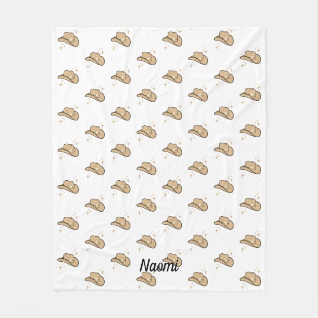 Personalized White Beige Cowgirl Rodeo Pattern Fleece Blanket (Front)