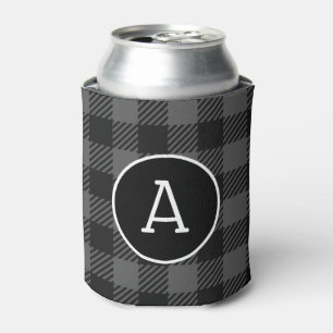 Personalized White & Black Buffalo Check Monogram  Can Cooler