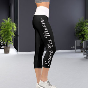 Personalized White Black Custom Cat Text Diy Yoga Capri Leggings