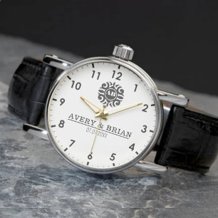 Personalized white black Custom name monogram  Watch