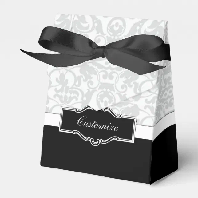 Personalized White & Black Damask Favor Box Zazzle