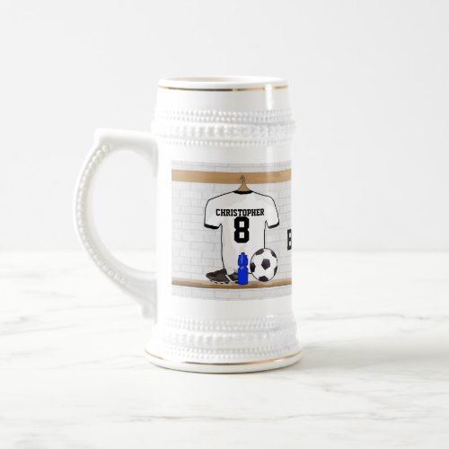 Personalized White Black Football Soccer Jersey Beer Stein