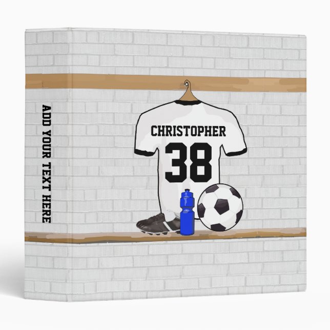 Personalized White Black Football Soccer Jersey Binder (Front/Spine)