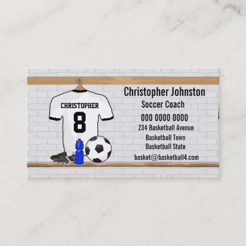 Personalized White Black Football Soccer Jersey Business Card