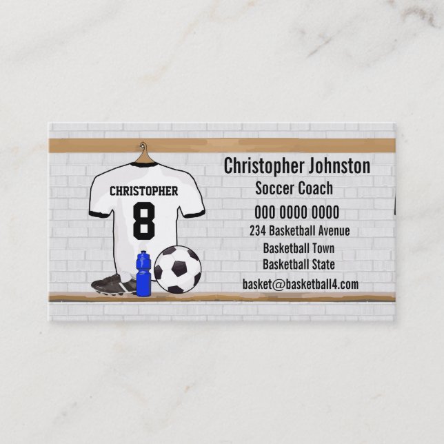 Personalized White Black Football Soccer Jersey Business Card (Front)
