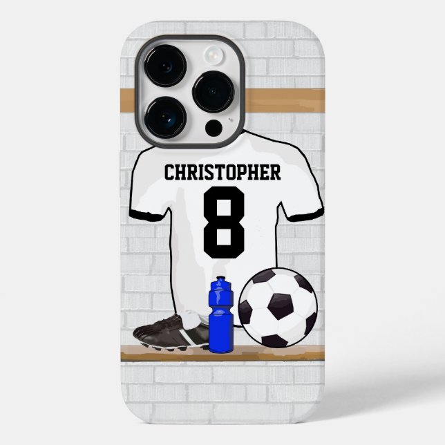 Personalized White Black Football Soccer Jersey Case-Mate iPhone Case (Back)