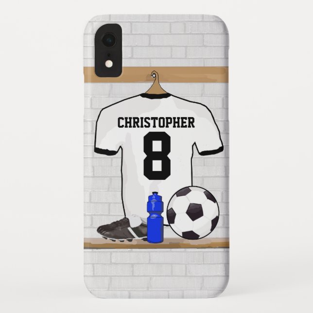 Personalized White Black Football Soccer Jersey Case-Mate iPhone Case (Back)