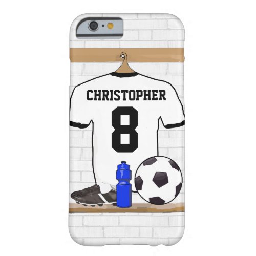 Personalized White Black Football Soccer Jersey Barely There iPhone 6 Case