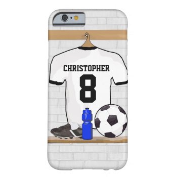 Personalized White Black Football Soccer Jersey Barely There Iphone 6 Case by giftsbonanza at Zazzle