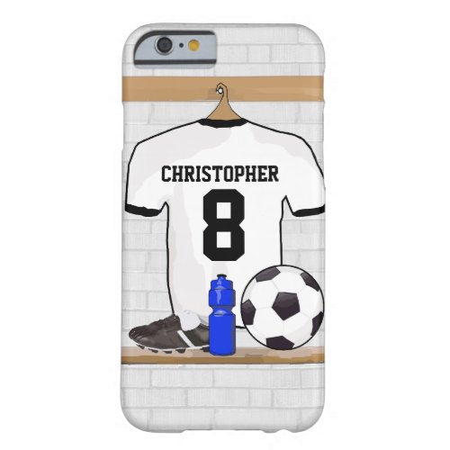 Personalized White Black Football Soccer Jersey Barely There iPhone 6 Case