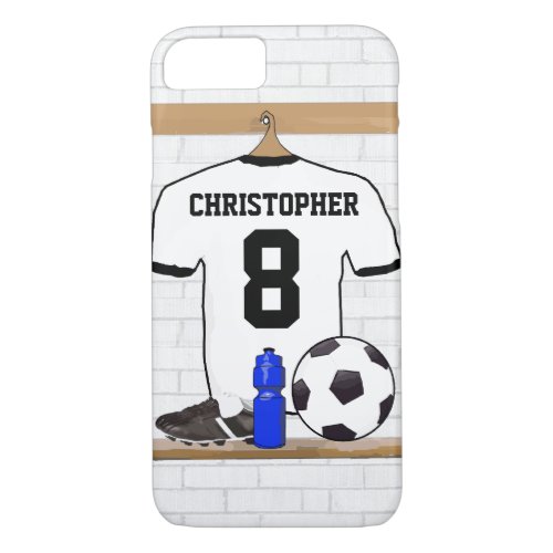 Personalized White Black Football Soccer Jersey iPhone 87 Case