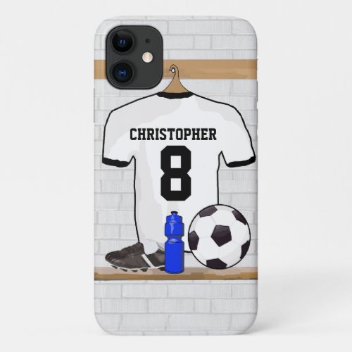 Personalized White Black Football Soccer Jersey iPhone 11 Case