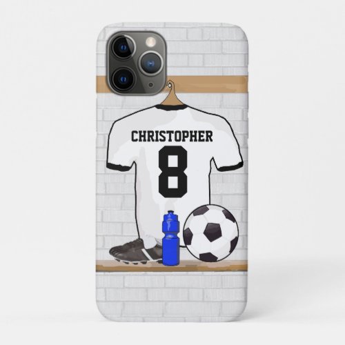 Personalized White Black Football Soccer Jersey iPhone 11 Pro Case