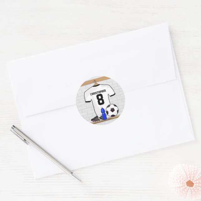 Personalized White Black Football Soccer Jersey Classic Round Sticker (Envelope)