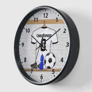 Personalized White Black Football Soccer Jersey Clock