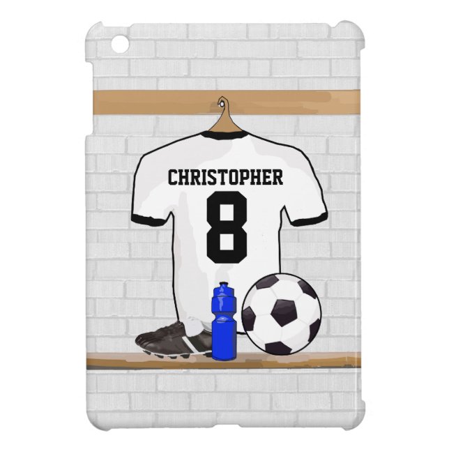 Personalized White Black Football Soccer Jersey iPad Mini Cover (Back)