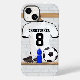 Personalized White Black Football Soccer Jersey iPhone 14 Case