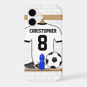 Personalized White Black Football Soccer Jersey iPhone 17 Case
