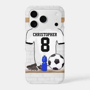 Personalized White Black Football Soccer Jersey iPhone 17 Pro Case