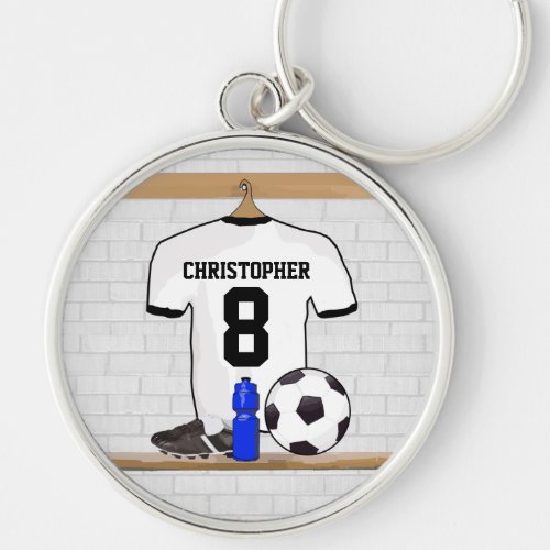 Personalized White Black Football Soccer Jersey Keychain