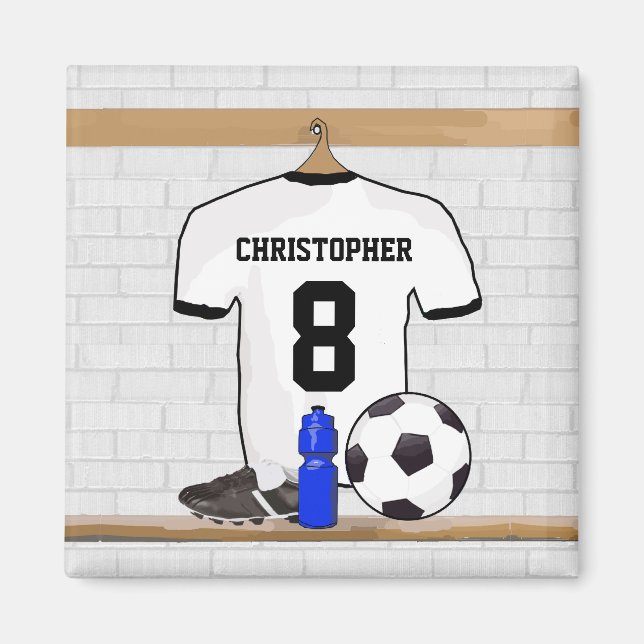Personalized White Black Football Soccer Jersey Magnet (Front)