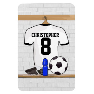 Personalized White Black Football Soccer Jersey Magnet
