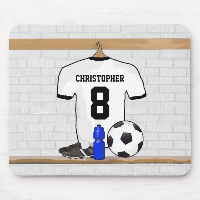 Personalized White Black Football Soccer Jersey Mouse Pad (Front)