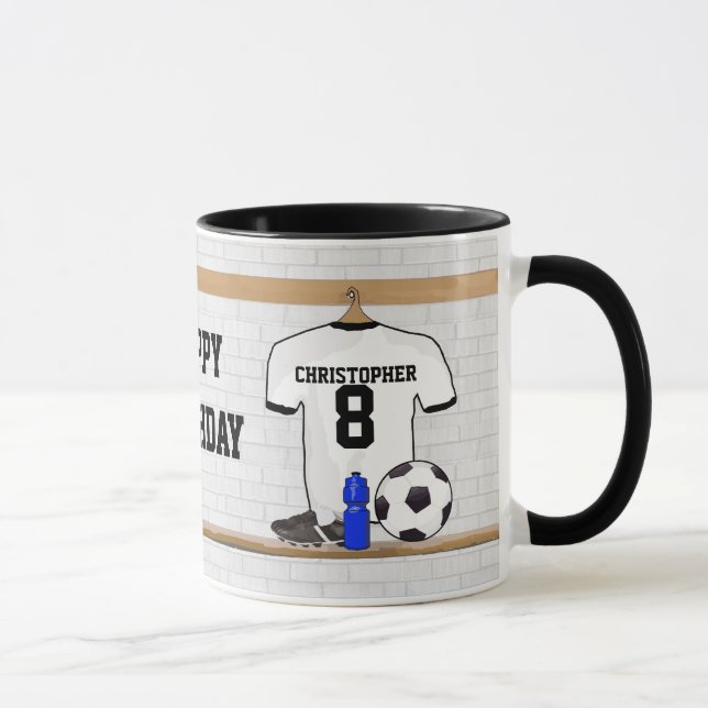 Personalized White Black Football Soccer Jersey Mug (Right)