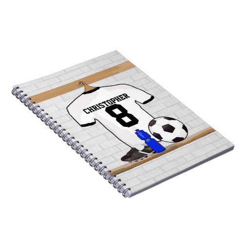 Personalized White Black Football Soccer Jersey Notebook