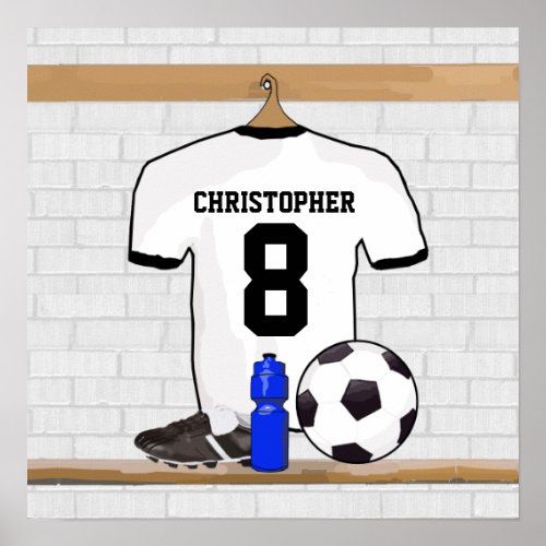 Personalized White Black Football Soccer Jersey Poster