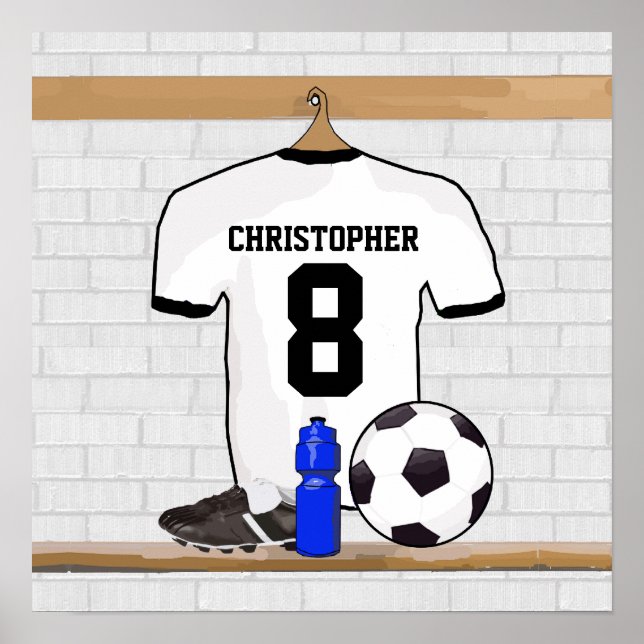 Personalized White Black Football Soccer Jersey Poster (Front)