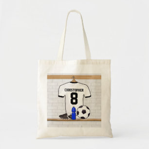 Personalized White Black Football Soccer Jersey Tote Bag
