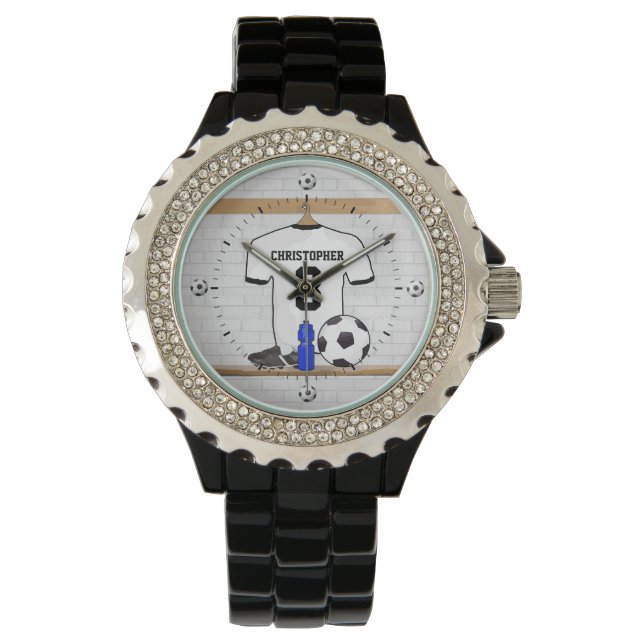 Personalized White Black Football Soccer Jersey Watch (Front)
