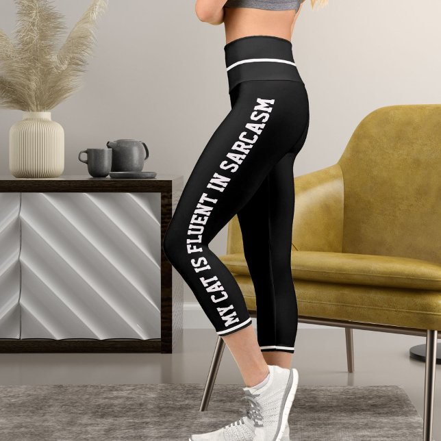 Personalized White Black Fun Comic Style Cat Theme Capri Leggings (Creator Uploaded)